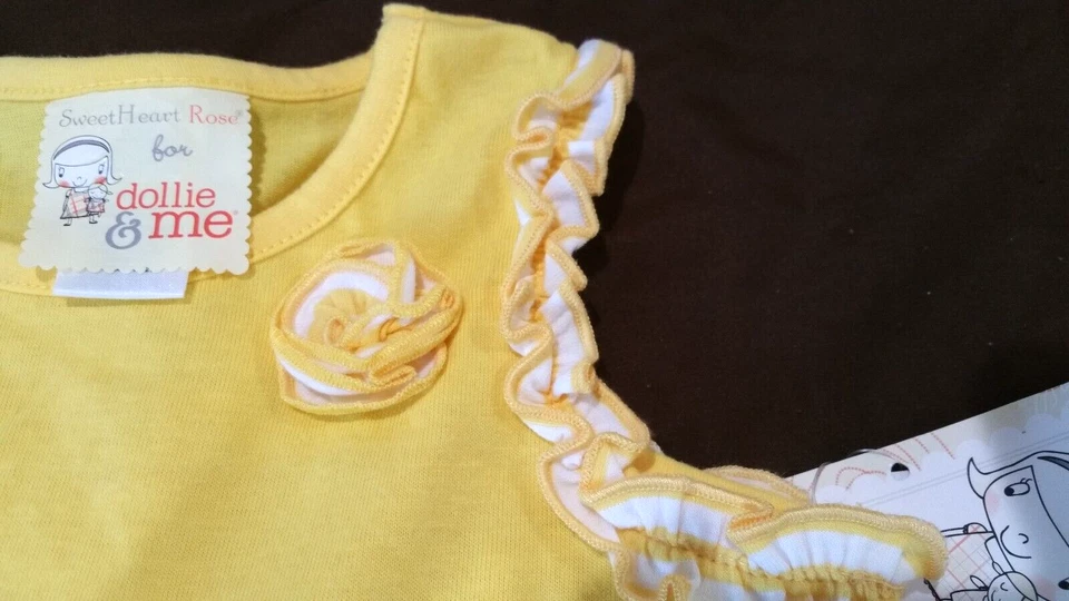 Dollie & Me Vestido Amarillo Rayas Volantes y Leggings Blancos Conjunto de 3 piezas Niñas Talla 7 Foto 2 de 3