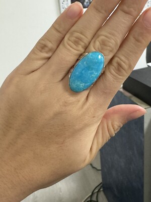 HUGE Sleeping Beauty Turquoise Sterling Silver Vintage Ring Deep Blue  Gemstone