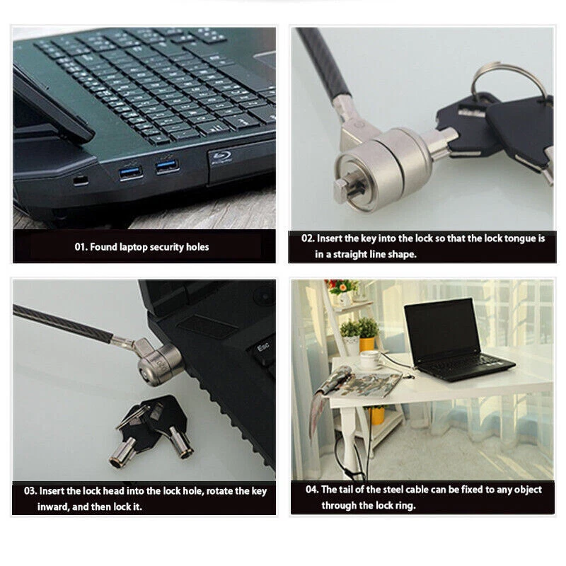 2M Bold and Extended All Steel Mini Universal Key Anti-Theft Laptop Lock - Picture 9 of 10