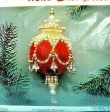 Vintage Mac RED GOLD PEARL CRYSTAL DROP Bead Sequin Christmas Ornament Kit