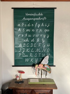 Vintage ALPHABET Schultafel Bildungsdiagramm Kalligraphie Schreiben Buchstaben