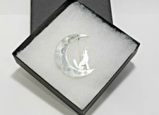 ANNIE CHAPO WOLF HOWLING AT MOON STERLING SILVER PIN/BROOCH