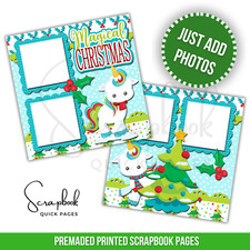 Magical Christmas Scrapbook Unicorn 2 PRINTED Premade Scrapbook Quick Pages 108