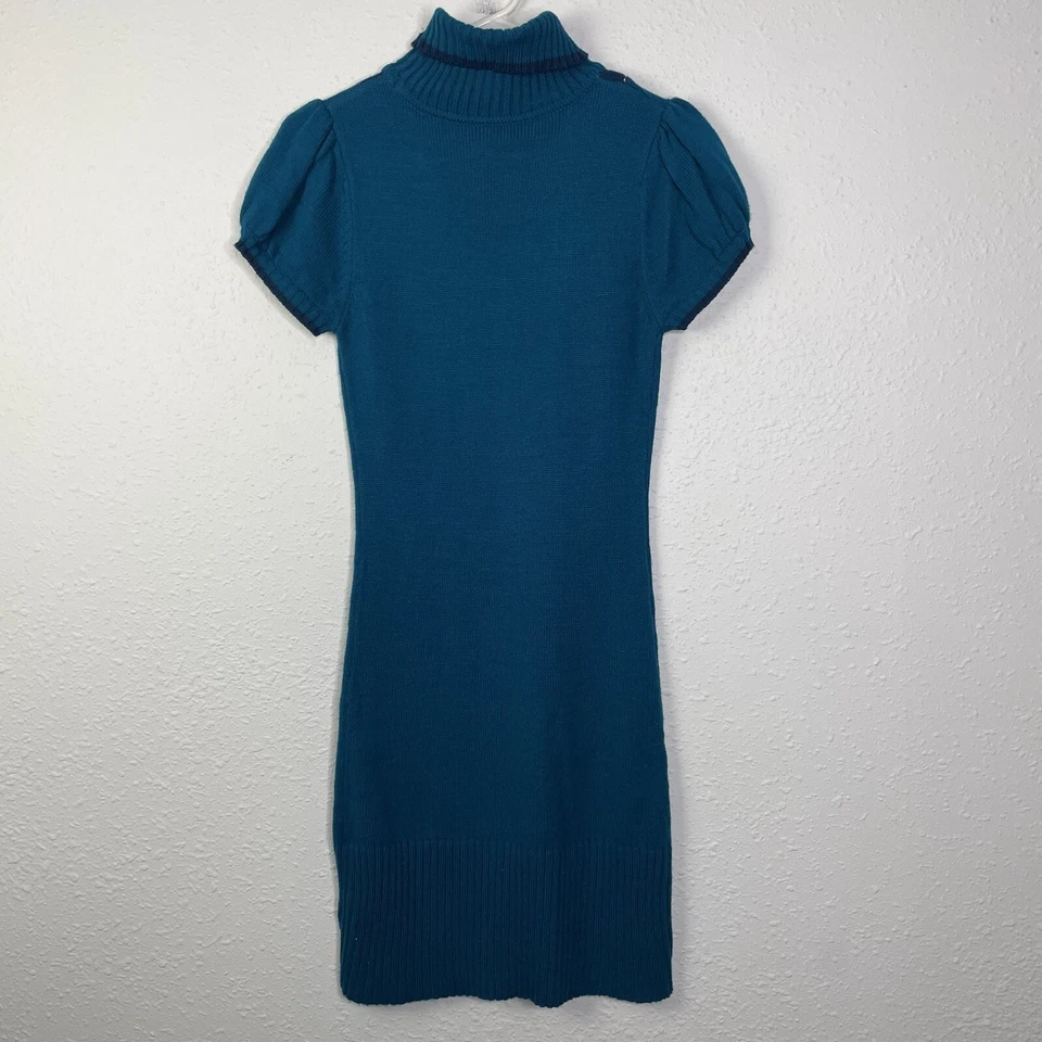 Vestido Suéter Derek Heart Para Mujer Azul Argyle Talla Med Manga Corta Cuello Alto Foto 3 de 4