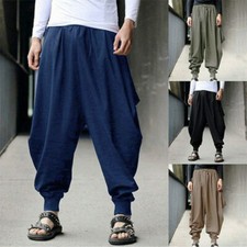 Men Loose Baggy Tapered Long Pants Oversized Elastic Waist Trousers Casual Daily