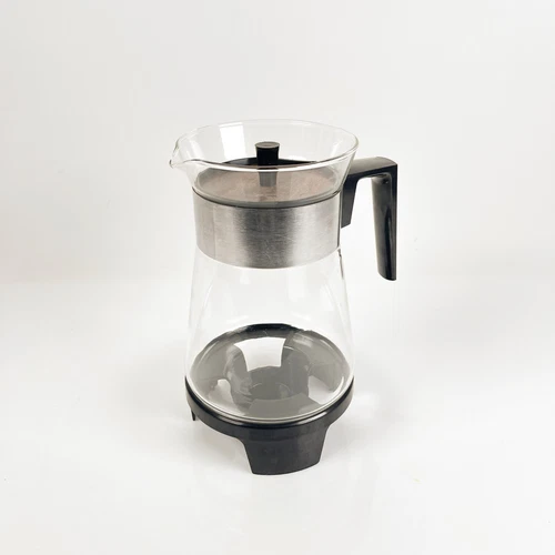 Vintage Pyrex Clear Coffee Carafe Pot MCM Faux Wood Lid Handle Candle Warmer