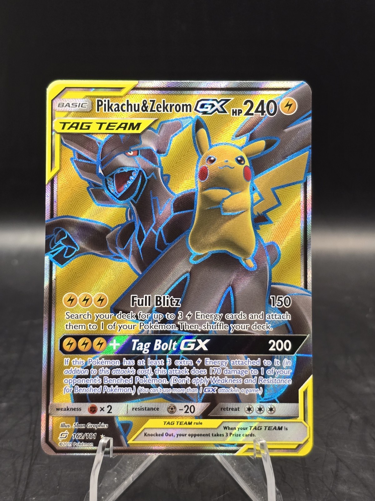 Pokemon TCG Pikachu & Zekrom GX (Full Art) 162/181 Sm-Team Up Holo NM