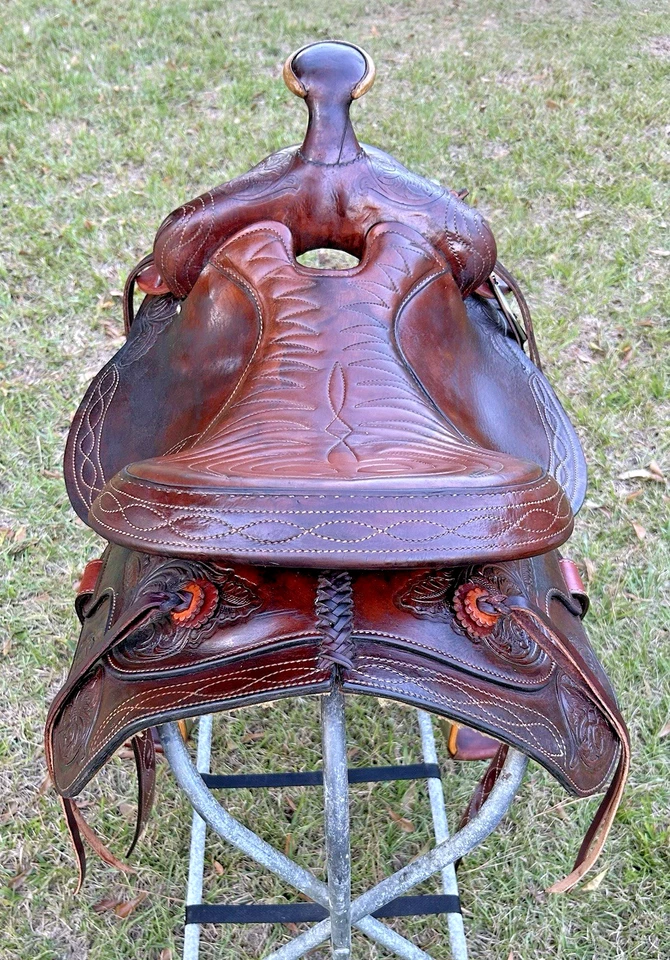 Sillín de cuero Tex Tan Hereford marca 15,5” Western Roping Pleasure Trail EE. UU. Foto 4 de 4