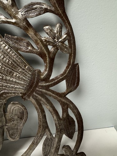 Recycled Handmade Haitian Recycled Metal Wall Art, Girl W/ Flowers - Picture 6 of 10
