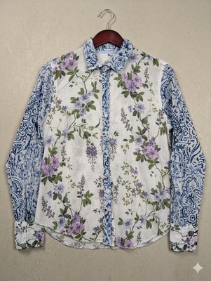 Cino Sundance Forget Me Not Crinkle Long Sleeve Button-Up Shirt Blouse Medium