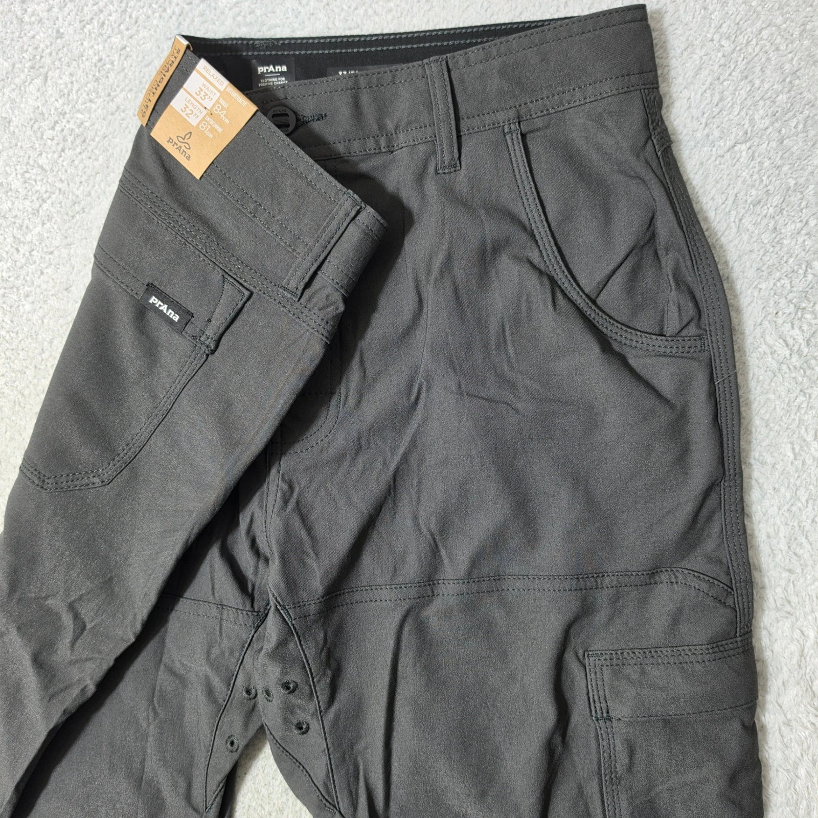 NEW! Prana Stretch Zion Pant II Mens 33/32 Dark Iron Gray Straight Leg Stretch