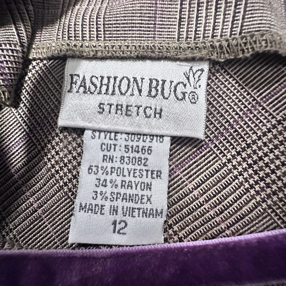 Y2K 90s Fashion Bug Stretch A-line Skirt Tan Herringbone Plaid Modest Knee S/M - Image 3 of 4