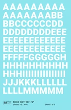 K4 G Scale Water Slide Decals White 1/2 Inch Bold Gothic Letter Number Alphabet