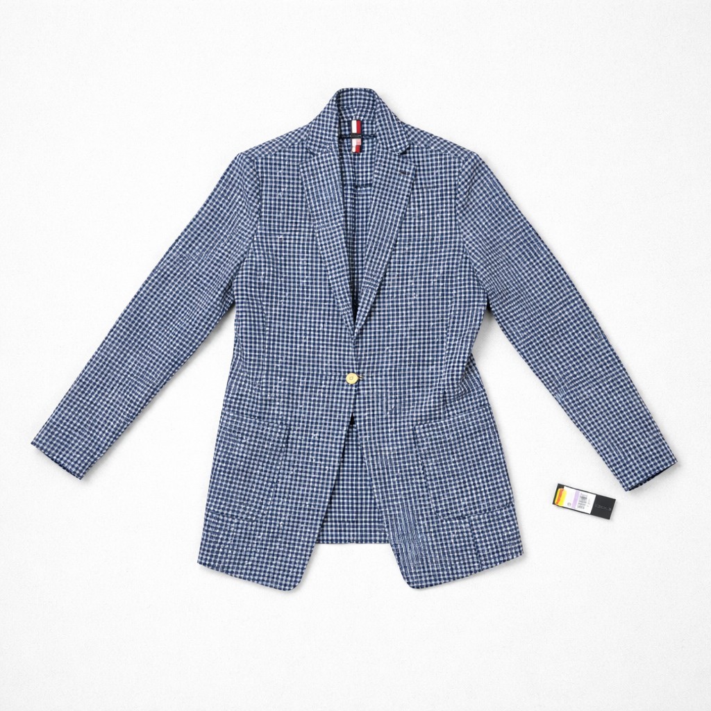 Tommy Hilfiger Women's Blue/White Printed One-Button Blazer, Size 6 $159 NWT