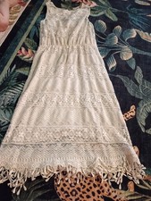 Gray By Saks Fifth Ave. Semi Sheer Lined Dress Fringe Womens M Medium Midi USA 