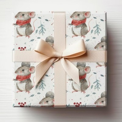 Christmas Mouse Wrapping Paper Xmas Mouse Gift Wrapping Roll Cute Winter Mouse