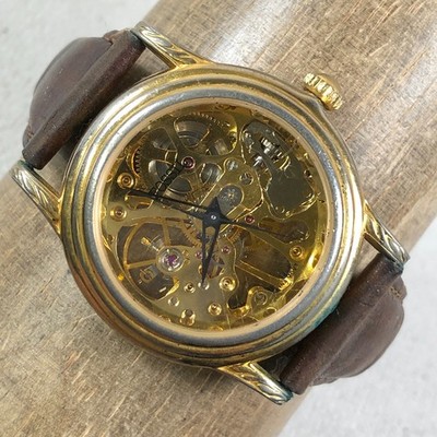 fossil ladies dress watch Women Skeleton Dial Brown Leather Mechanical Wind 6 3/4