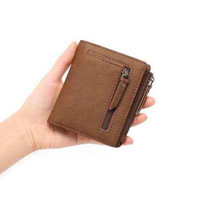 Men's RFID Protection Functional Short Smooth Wallet Minimalist Retro Coin Purse