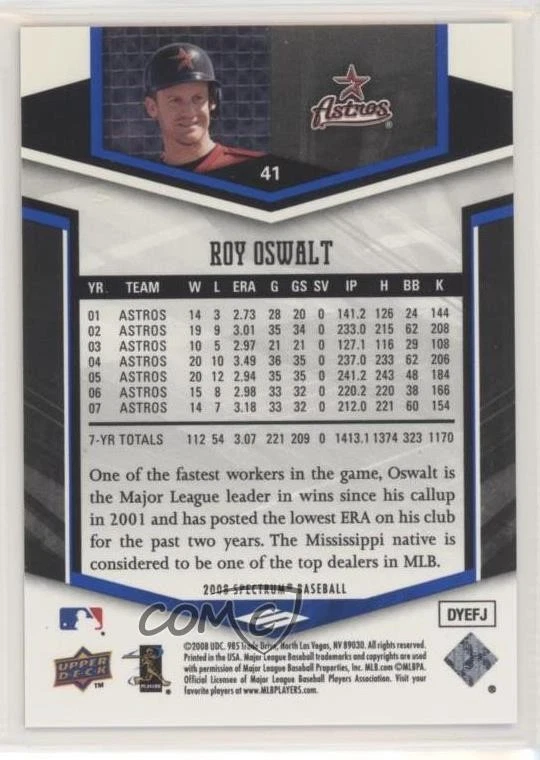 2008 Upper Deck Spectrum Blue /25 Roy Oswalt #41 - Image 2 of 2
