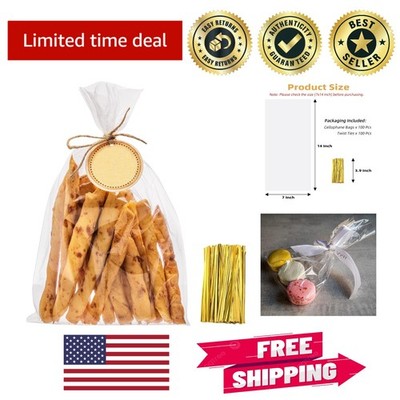 100 PCS 7''x14'' Cellophane Treat Bags with Twist Ties   Perfect for Gifts