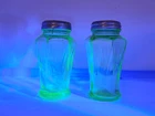 Vintage Salt & Pepper Shakers S&P Hazel Atlas Uranium Depression Glass