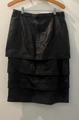 Vintage 80s Womens Genuine Leather Layered Long Skirt Size 16