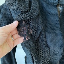 Textural Black Lace Bodice Victorian 1880s Women's Bodice Structured Wool a