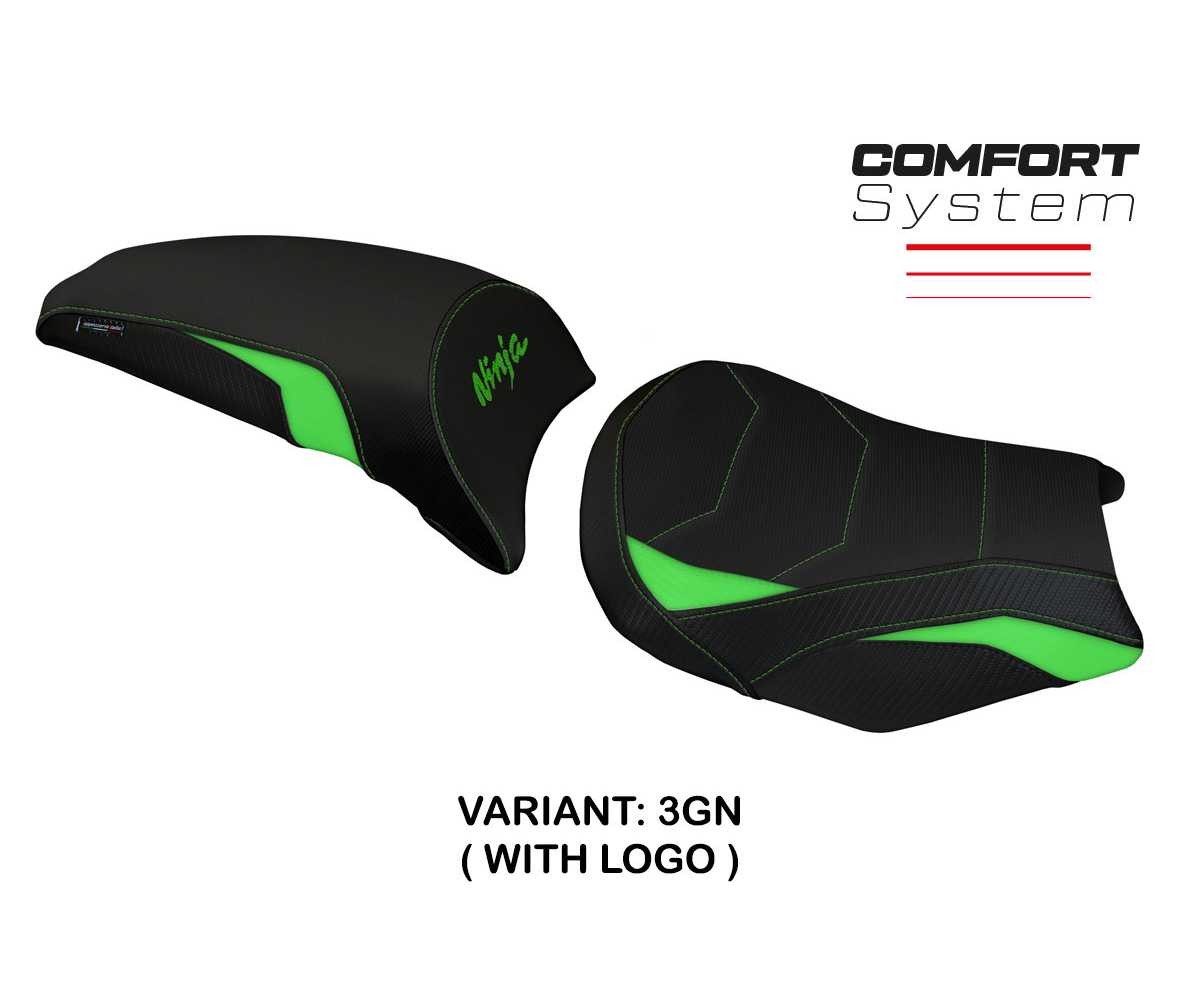 Seat cover Sihu Comfort Sys Green GN + logo TPZ Kawasaki Ninja 650 2017 2026