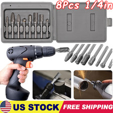 8Pcs 1/4" Double Cut Tungsten Carbide Rotary Burrs Die Grinder Shank Drill Bit