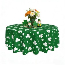 St Patricks Day Round Tablecloth 60 Inch Shamrock Pattern Table Cloth Waterpr...