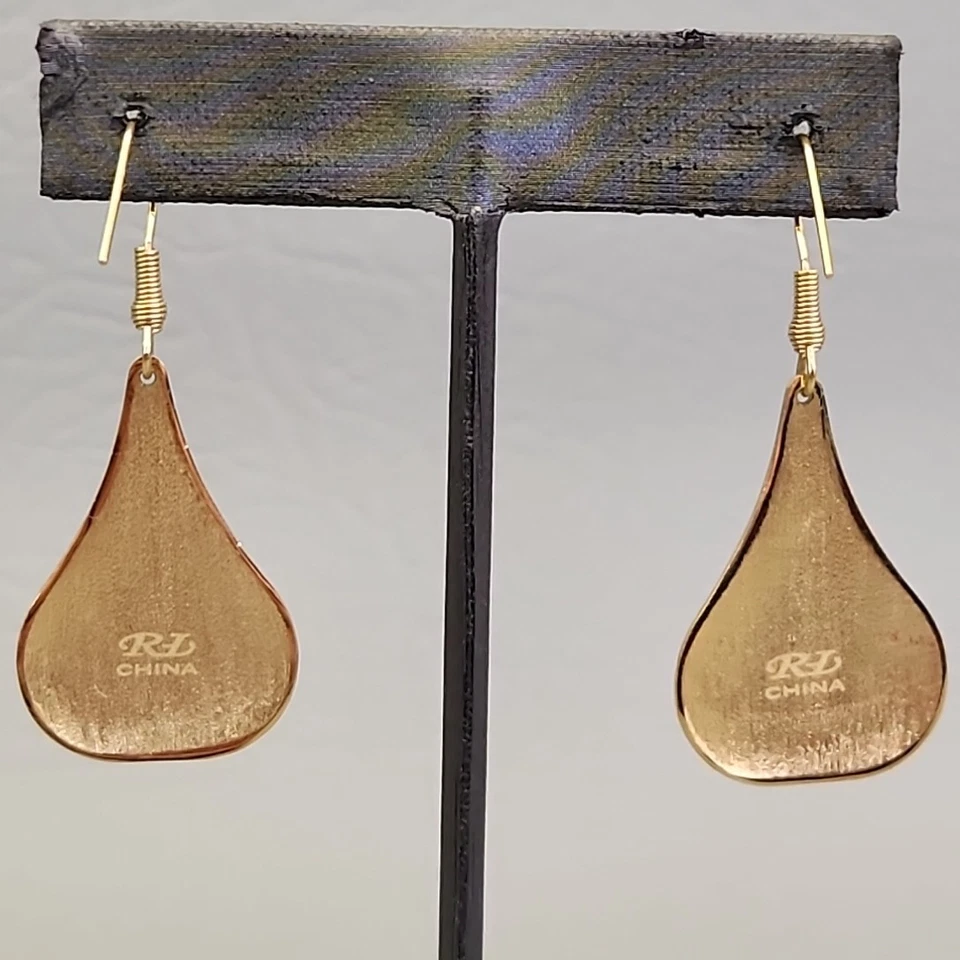 Pendientes Perforados Pera Cepillado Tono Oro RL Cuelga Moderno 2" Foto 4 de 4