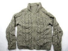 Vtg 1950s Full Zip Hand Knit Wool Sweater Lenzip Cable Hollywood Crude 50s 60s