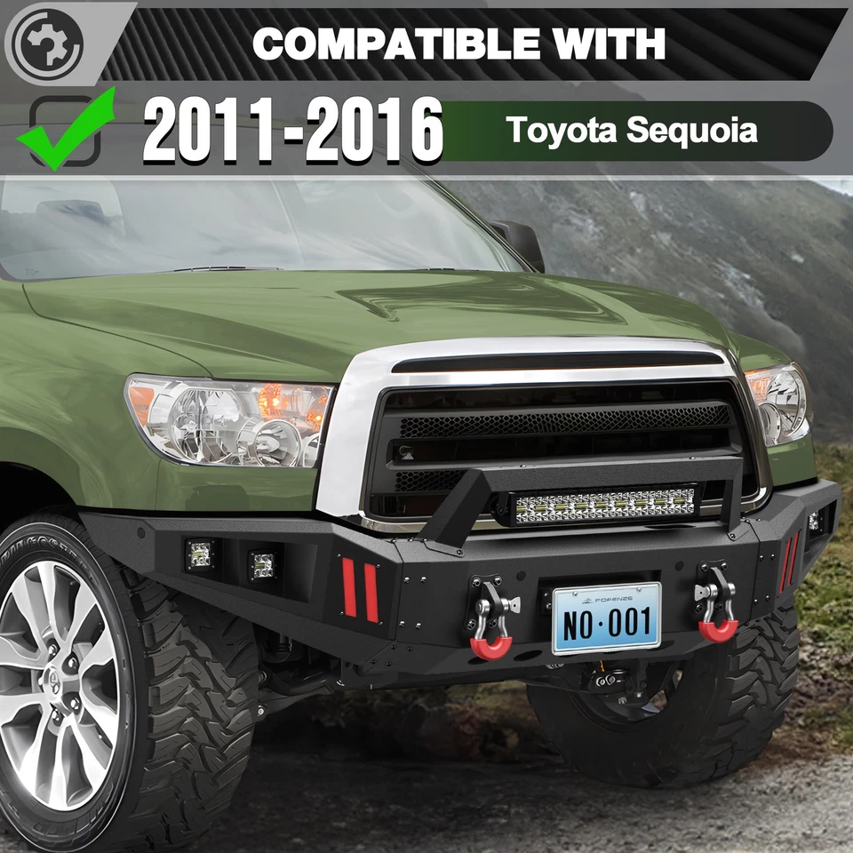 Front Bumper W/ Winch Plate & LED Lights & D-rings For 2011-2016 Toyota Sequoia Foto 2 de 4