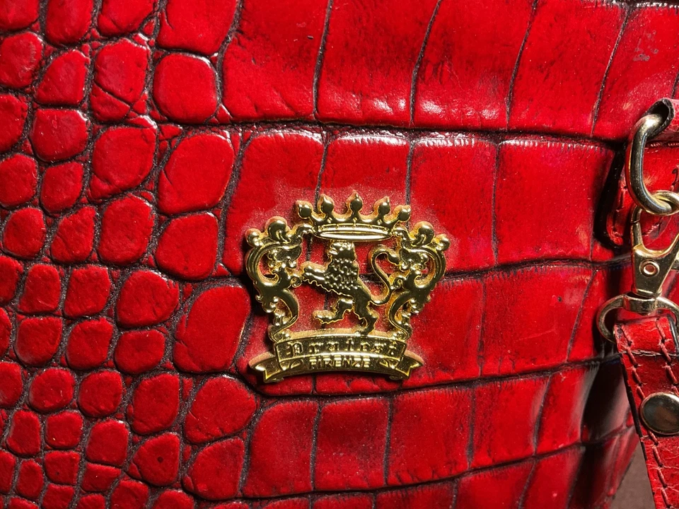 Bolso Bandolera Pratesi Firenze Italia Cuero Genuino Correa con Cremallera Rojo Cocodrilo Foto 2 de 4