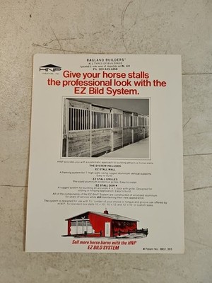 Vintage HNP EZ Bild System Horse Stalls Dealer Sales Brochure Spec Sheet 
