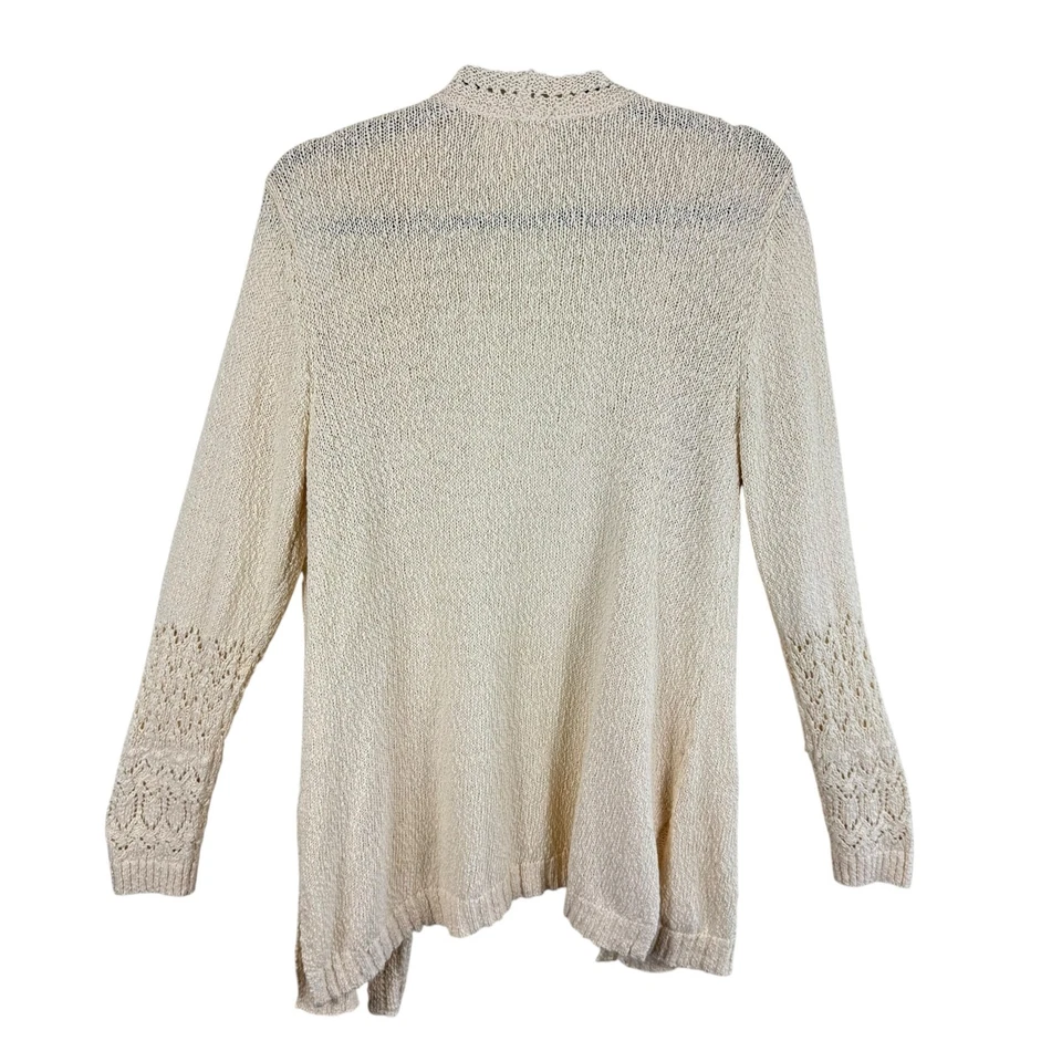 BridgeHampton Isaac Mizrahi Cotton Blend Cream Crochet Open Cardigan Sweater M  - Image 2 of 4