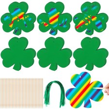 60 Set St. Patrick's Day Crafts for Kids Shamrocks Colorful Scratch with 30 W...