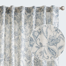 Blue Floral Linen Curtains for Living Room 84 Inches Long Farmhouse Curtains for
