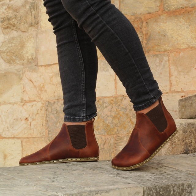 Chelsea Barefoot Botas Locas Nuevas Marrón Hechas a Mano Para Hombre