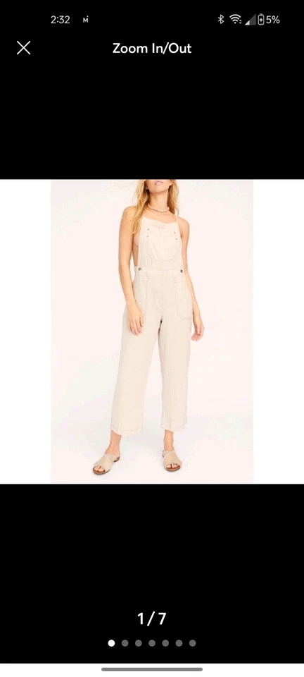 Free People Natural Miras Mono Lino Pantalones Crema-Natural Talla L Foto 3 de 4