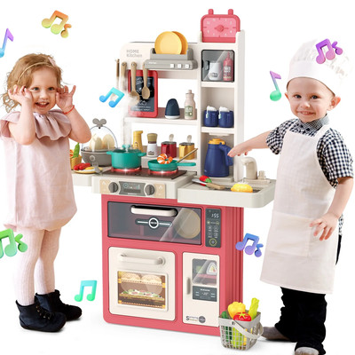 Joystone 63PCS Kids Kitchen Playset,Play Kitchen Toy Realistic Lights & Sounds