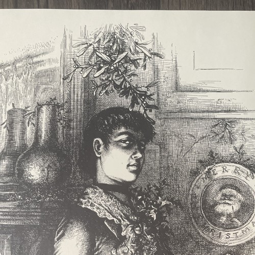 Christmas Flirtation Thomas Nast Woodblock Engraved Print 1882 Harper's Rare - Picture 4 of 16