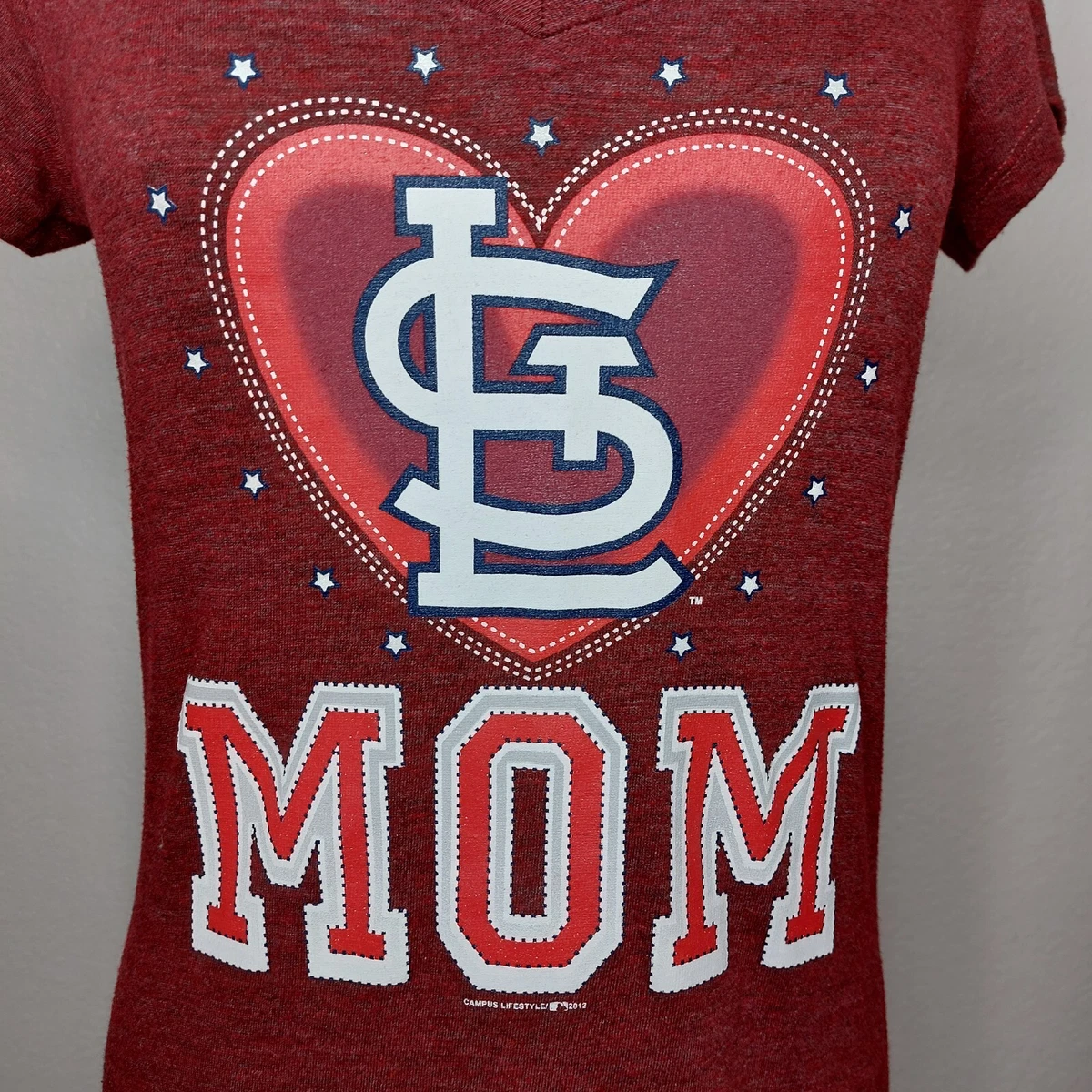 I love St Louis Womens T-shirt Small Cardinals Baseball Mom V-Neck Red  Heather | eBay