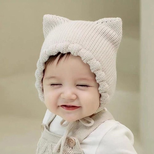 Winter Baby Knitting Hat Newborn Ear Protection Cap Cat Ear Knit Hat Kids - Picture 4 of 15