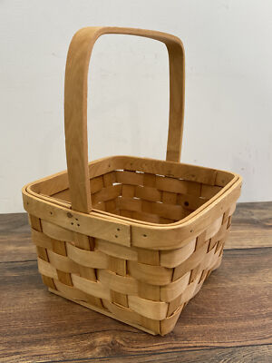 11.5'' Tall Woven Wood Basket with Handle 8'' by 8'' by 5'' basket 