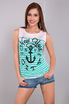 Damen Trägertop NY CITY Druck ärmellos Baumwolle T-Shirt Tunika Größen 8-14 FB42