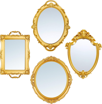 Vintage Gold Mirror Set - 4 Decorative Wall Mirrors for Home Decor