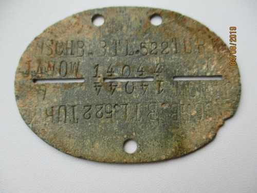 WW II TEDESCO Battaglione di rifornimento 522 TURKMENIAN JANOW ID DOGTAG JETTON ORIGINALE - Foto 3 di 3