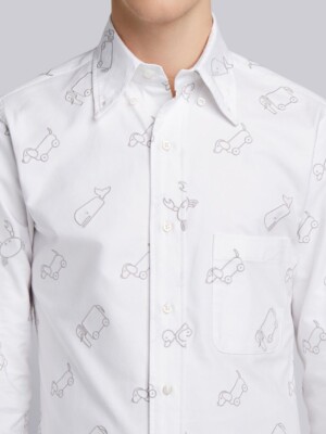 THOM BROWNE HALF-DROP TOY ICON-EMBROIDERED CLASSIC LONG SLEEVE OXFORD SHIRT SZ 1