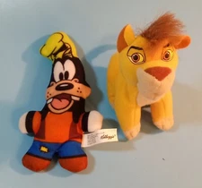 Goofy & Simba Mini Plush. Tallest 4.5". Kellogs. Disney